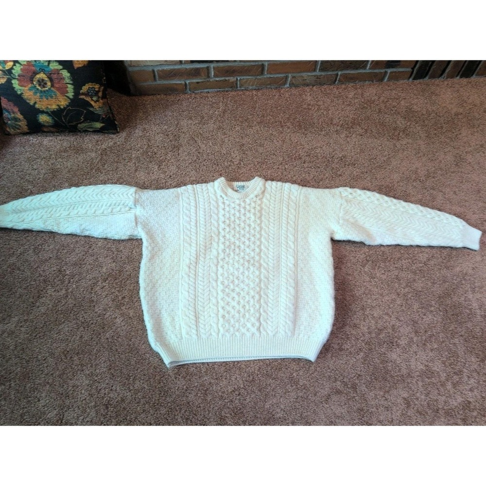VTG Carraig donn Pure Wool Ivory Cable Knit Fisherman Aran XL  Unisex